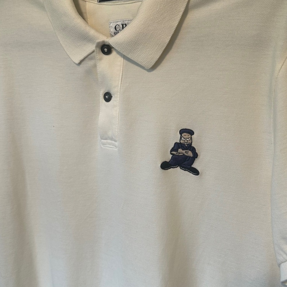 CP Company Comics and CARS Cream White Cotton Polo Shirt 08CMPL287A Mens Large